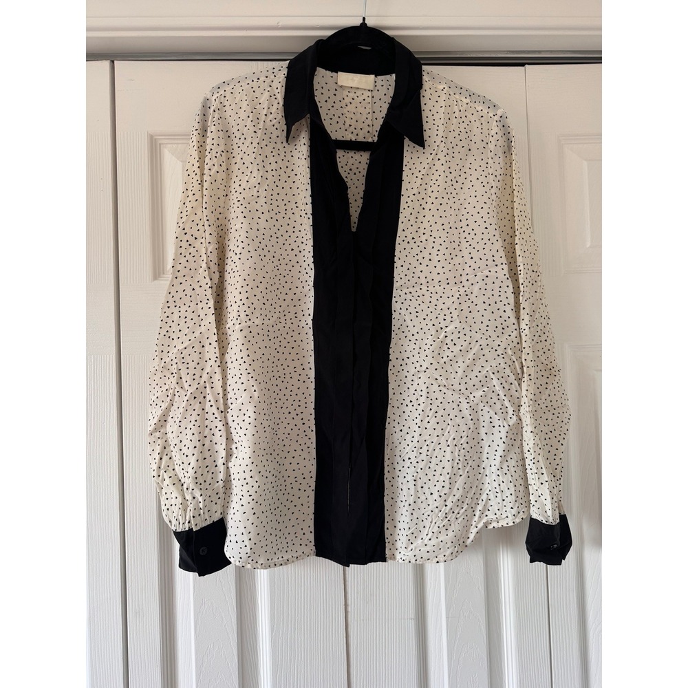 7 For All Mankind Silk Blend Black & Ivory Print Blouse Size M